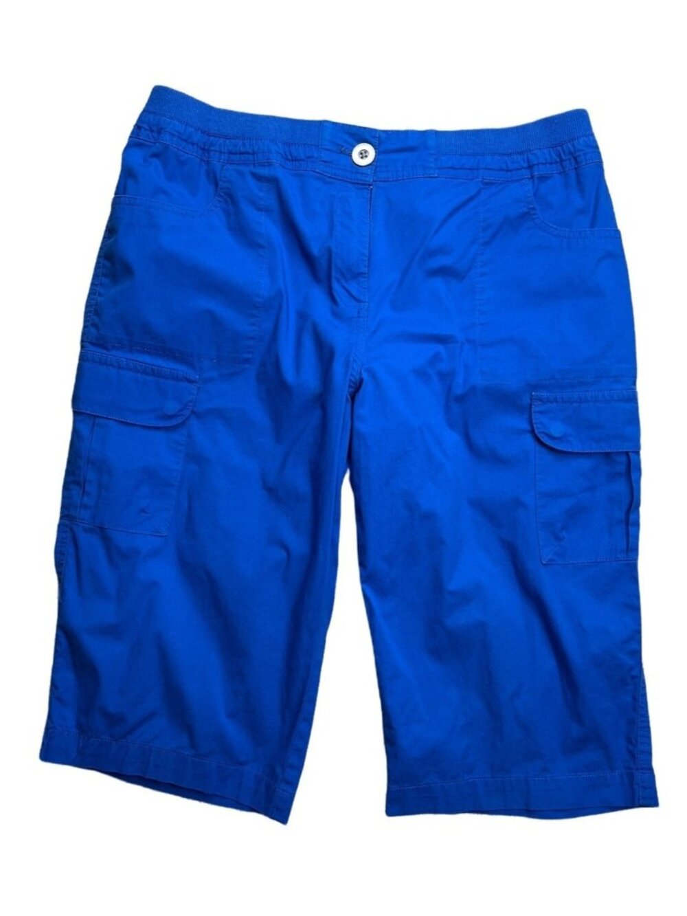 Chicos Women's Blue Cargo Bermuda Shorts Size 8 Elastic Waist Cotton Blend